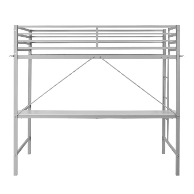 Emma And Oliver Metal Loft Bed Frame With Desk, Protective Guard Rails And Ladder For Kids, Teens And Adults - Image 10