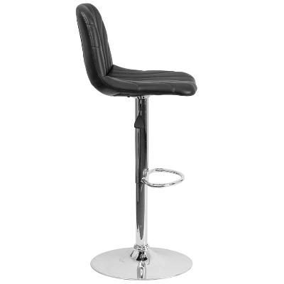 Emma And Oliver 2 Pack Contemporary Black Vinyl Adjustable Barstool With Embellished Stitch Design - Image 3