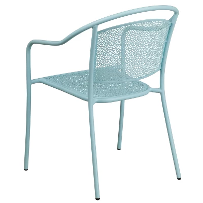 Emma And Oliver Commercial Grade Colorful Metal Patio Arm Chair With Round Back - Image 6