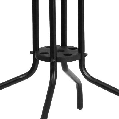 Emma And Oliver 28" Square Tempered Glass Metal Table With Rattan Edging - Image 4