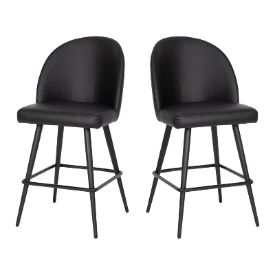Emma And Oliver Modern Upholstered Dining Stools With Contoured Backs & Powder Coated Steel Legs With Floor Glides - Set Of 2