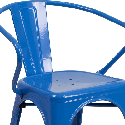 Emma And Oliver Commercial Grade 4 Pack Metal Indoor-Outdoor Chair With Arms - Image 6