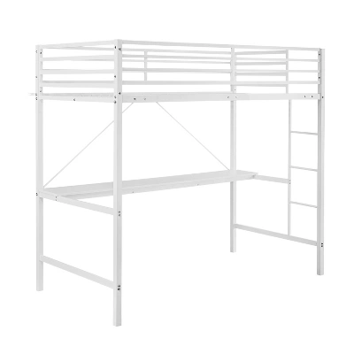 Emma And Oliver Metal Loft Bed Frame With Desk, Protective Guard Rails And Ladder For Kids, Teens And Adults - Image 13