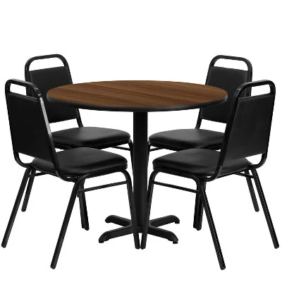 Emma And Oliver 36" Round Laminate X-Base Table Set With 4 Banquet Chairs - Image 3