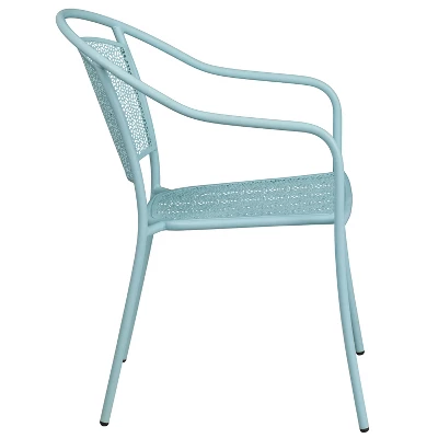 Emma And Oliver Commercial Grade Colorful Metal Patio Arm Chair With Round Back - Image 7