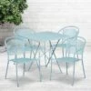 Emma And Oliver Commercial Grade 28" Square Sky Blue Folding Patio Table Set-4 Round Back Chairs