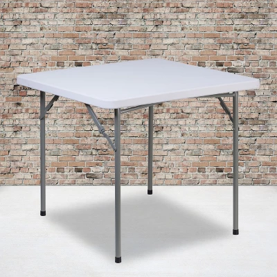 Emma And Oliver 2.81-Foot Square Granite White Plastic Folding Table - Card Table/Game Table