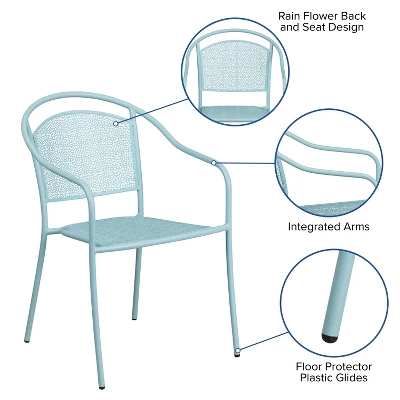 Emma And Oliver Commercial Grade Colorful Metal Patio Arm Chair With Round Back - Image 2