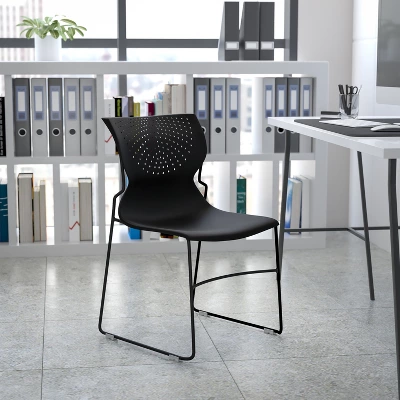 Emma And Oliver Home And Office Black Full Back Stack Chair With Black Frame - Guest Chair