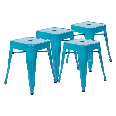 Emma And Oliver 18 Inch Table Height Indoor Stackable Metal Dining Stool-Set Of 4 - Image 11