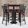 Emma And Oliver 30" Round Laminate Table Set With 4 Ladder Back Metal Stools