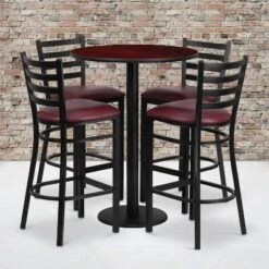 Emma And Oliver 30" Round Laminate Table Set With 4 Ladder Back Metal Stools