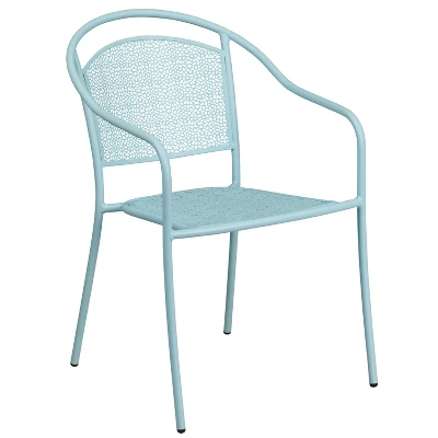 Emma And Oliver Commercial Grade Colorful Metal Patio Arm Chair With Round Back - Image 10