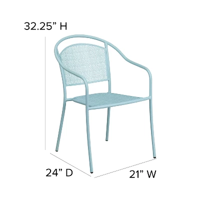 Emma And Oliver Commercial Grade Colorful Metal Patio Arm Chair With Round Back - Image 3