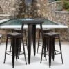Emma And Oliver Commercial Grade 24" Round Metal Indoor-Outdoor Bar Table Set, 4 Backless Stools