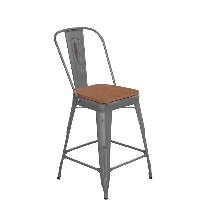 Emma And Oliver Clear Coated Metal Stool With Backrest And Polyresin Seat For Indoor Use Only - Image 14