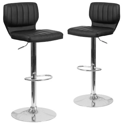 Emma And Oliver 2 Pack Contemporary Vinyl Adjustable Height Barstool With Vertical Stitch Back And Chrome Base - Image 15