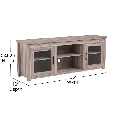 Emma And Oliver TV Stand For Up To 80" TV's - 65" Media Console With Classic Full Glass Doors & 3 Adjustable Shelves - Image 3