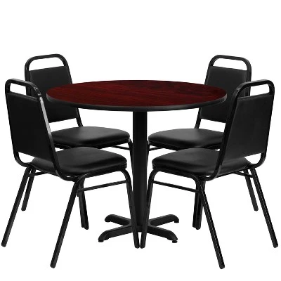 Emma And Oliver 36" Round Laminate X-Base Table Set With 4 Banquet Chairs - Image 5