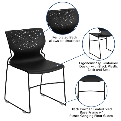 Emma And Oliver Home And Office Black Full Back Stack Chair With Black Frame - Guest Chair - Image 2