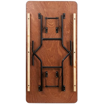 Emma And Oliver 5-Foot Rectangular Wood Folding Banquet Table With Clear Coated Finished Top - Image 7