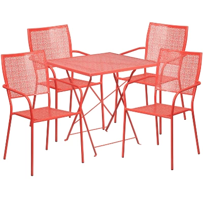 Emma And Oliver Commercial 28" Square Metal Folding Patio Table Set W/ 4 Square Back Chairs - Image 5