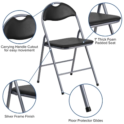 Emma And Oliver 4 Pack Black Vinyl Padded Metal Folding Chair Home Office - Image 3