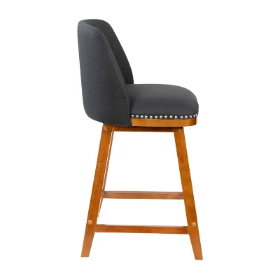 Emma And Oliver Upholstered Mid-Back Stools With Nailhead Accent Trim & Wood Frames - Image 9