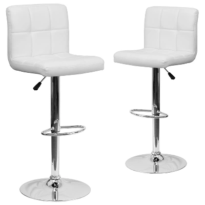 Emma And Oliver 2 Pack Contemporary Quilted Vinyl Adjustable Height Barstool With Chrome Base - Image 7