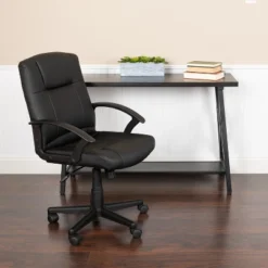 Emma And Oliver Mid-Back Black LeatherSoft-Padded Task Office Chair With Arms