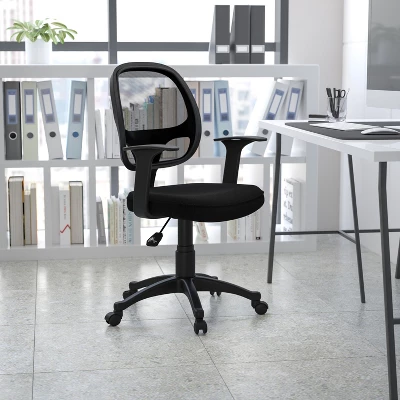 Emma And Oliver Mid-Back Black Mesh Swivel Task Office Chair With T-Arms