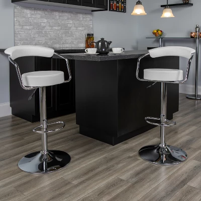 Emma And Oliver 2 Pack Contemporary Vinyl Adjustable Height Barstool With Arms And Chrome Base