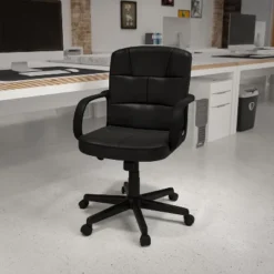 Emma And Oliver Mid-Back Black LeatherSoft Swivel Task Office Chair With Arms