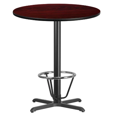 Emma And Oliver 36" Round Laminate Bar Table With 30"x30" Foot Ring Base