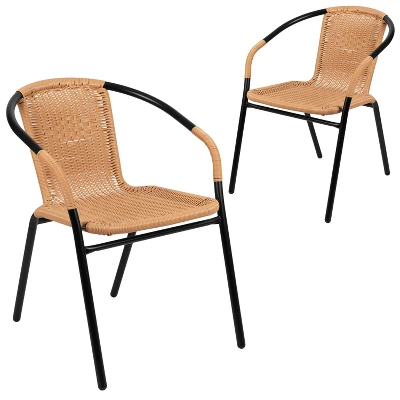 Emma And Oliver 2 Pack Rattan Indoor-Outdoor Restaurant Stack Chair With Curved Back - Image 16