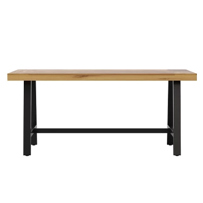 Emma And Oliver Natural Finish Solid Acacia Wood Dining Table With Black Metal Legs For Indoor And Outdoor Use - Image 8