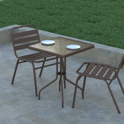 Emma And Oliver 23.5" Square Tempered Glass Metal Table With Smooth Ripple Design Top - Image 3