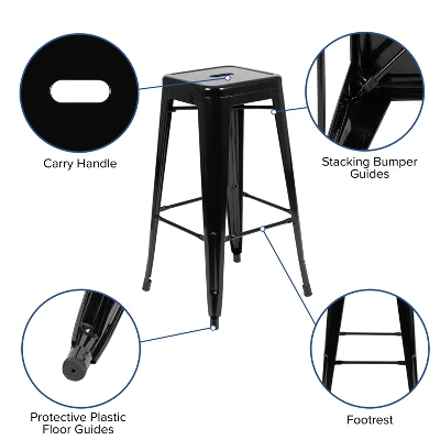 Emma And Oliver 4 Pack 30" High Metal Indoor Bar Stool - Stackable Stool - Image 3