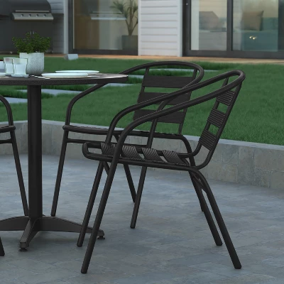 Emma And Oliver 31.5'' Round Aluminum Indoor-Outdoor Table Set With 4 Slat Back Chairs - Image 5