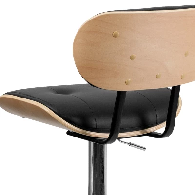 Emma And Oliver Bentwood Adjustable Height Barstool With Button Tufted Upholstery - Image 5