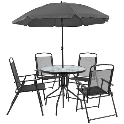 Emma And Oliver 6 Piece Patio Garden Set With Table, Umbrella And 4 Folding Chairs - Image 14