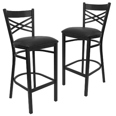 Emma And Oliver 2 Pack "X" Back Metal Restaurant Barstool - Image 10