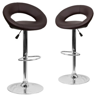 Emma And Oliver 2 Pack Contemporary Vinyl Rounded Orbit-Style Back Adjustable Height Barstool With Chrome Base - Image 10