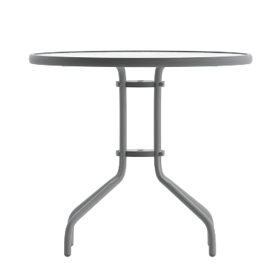 Emma And Oliver 31.5" Round Tempered Glass Metal Table With Smooth Ripple Design Top - Image 8