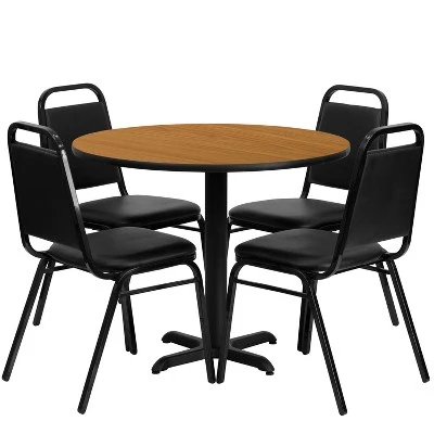 Emma And Oliver 36" Round Laminate X-Base Table Set With 4 Banquet Chairs - Image 4
