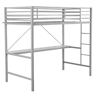 Emma And Oliver Metal Loft Bed Frame With Desk, Protective Guard Rails And Ladder For Kids, Teens And Adults - Image 12
