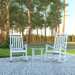 Emma And Oliver Set Of 2 Indoor/Outdoor Poly Resin Rocking Chairs With Side Table