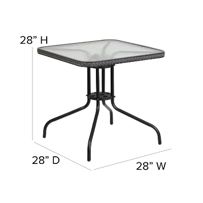 Emma And Oliver 28" Square Tempered Glass Metal Table With Rattan Edging - Image 3
