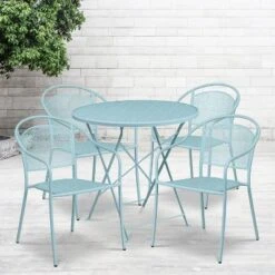 Emma And Oliver Commercial Grade 30" Round Metal Folding Patio Table Set W/ 4 Round Back Chairs