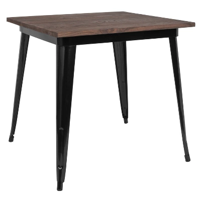 Emma And Oliver 31.5" Square Metal Indoor Table With Rustic Wood Top - Image 6